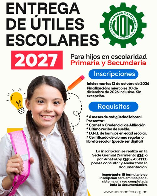 📢 COMUNICADO: INSCRIPCIÓN PARA ÚTILES ESCOLARES 2027